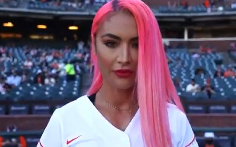 Eva Marie Throws Out First Pitch At San Francisco Giants Baseball Game - Eva Marie 99949949